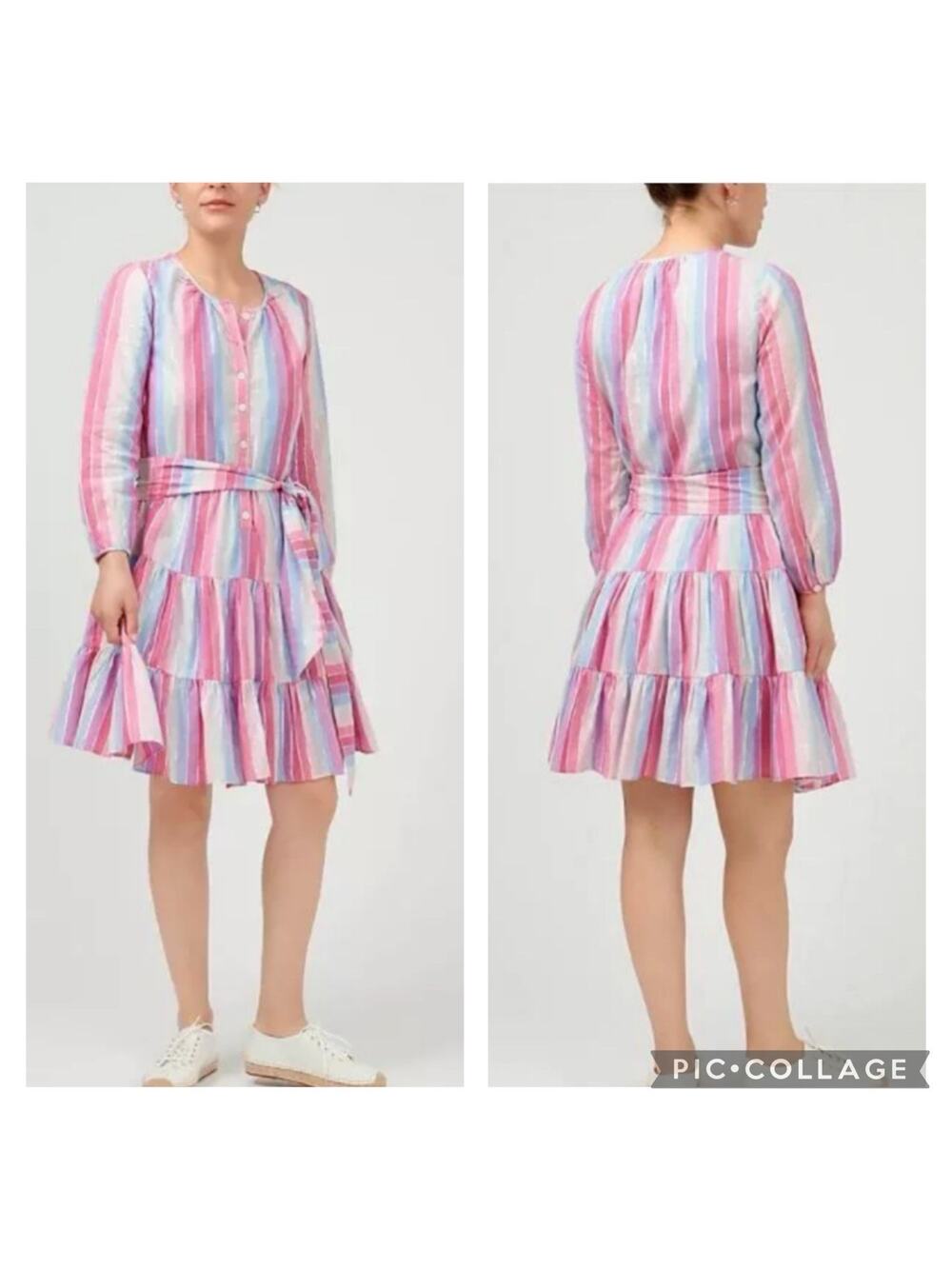 Pastel Striped J Crew Veda Metallic Thread Cotton Belted Dress Small Pockets